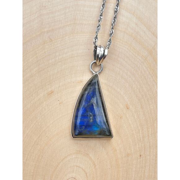 Vintage Labradorite Sterling Silver Pendant Necklace - Picture 3 of 6
